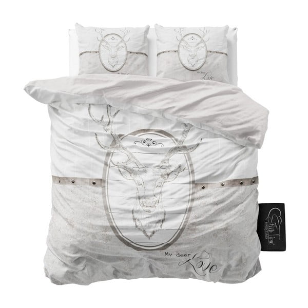 Svetlosivé obliečky z mikroperkálu Sleeptime My Deer Love, 200 x 220 cm