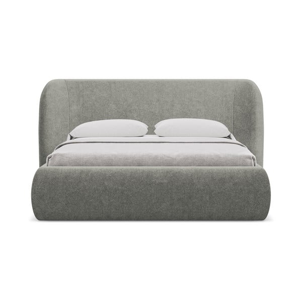 Sivá čalúnená dvojlôžková posteľ s úložným priestorom s roštom 160x200 cm Hauke – Makamii-image-3