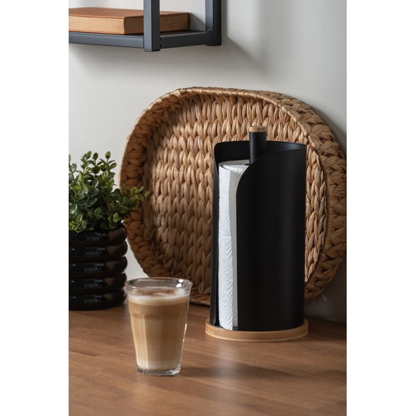 Čierny bambusový držiak na kuchynské utierky ø 15,5 cm Bamboo Accent – PT LIVING-image-1