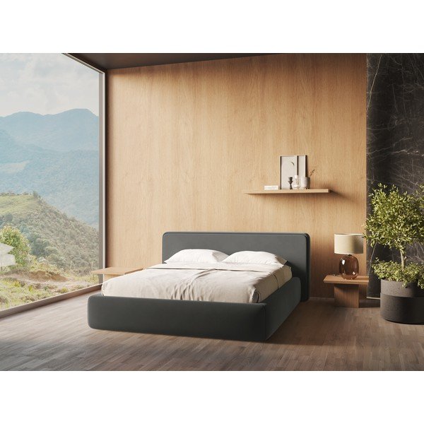 Tmavosivá čalúnená dvojlôžková posteľ s úložným priestorom s roštom 180x200 cm Kiana – Makamii-image-1