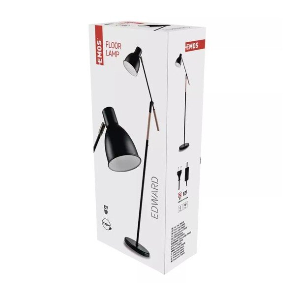 Čierna stojacia lampa s kovovým tienidlom (výška 150 cm) Edward – EMOS-image-1