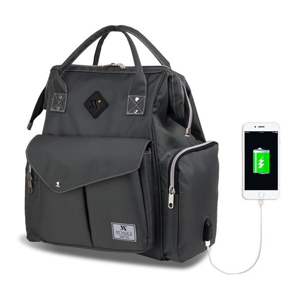 Antracitový batoh pre mamičky s USB portom My Valice HAPPY MOM Baby Care Backpack