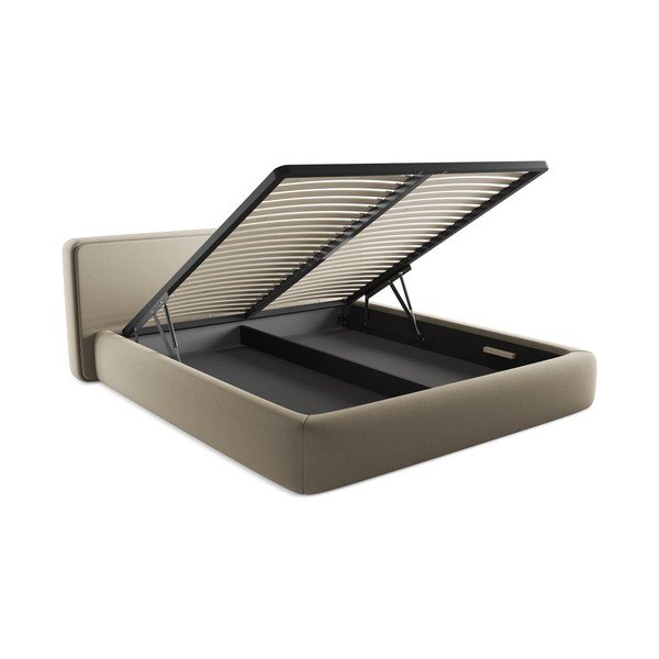 Béžová čalúnená dvojlôžková posteľ s úložným priestorom s roštom 180x200 cm Kiana – Makamii-image-3