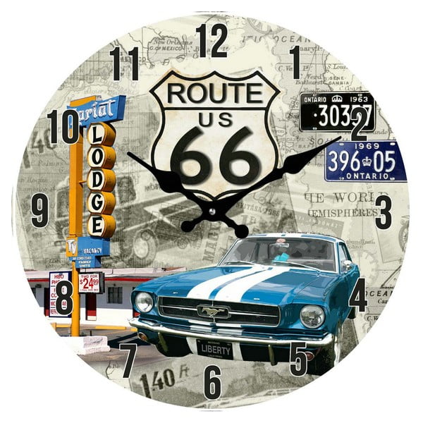 Sklenené hodiny Route66, 38 cm