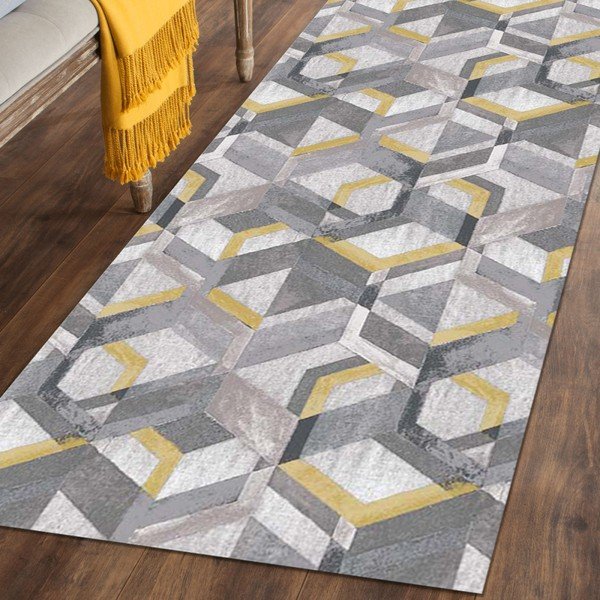 Žlto-sivý behúň Floorita Retro, 60 x 190 cm-image-1