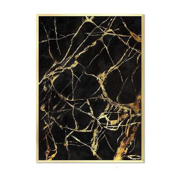Nástenný ručne maľovaný obraz JohnsonStyle Gold & Black Marble Duro, 53 x 73 cm