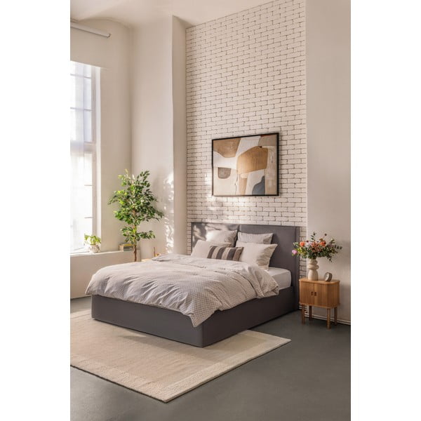 Sivá čalúnená dvojlôžková posteľ s úložným priestorom s roštom 160x200 cm Thessa Bold – Bonami Selection-image-1