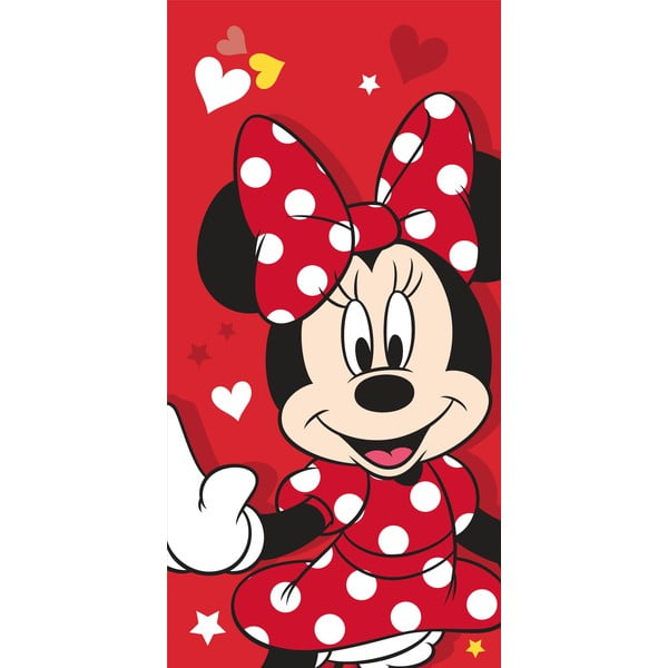 Červená bavlnená detská osuška 70x140 cm Minnie "Red heart" – Jerry Fabrics