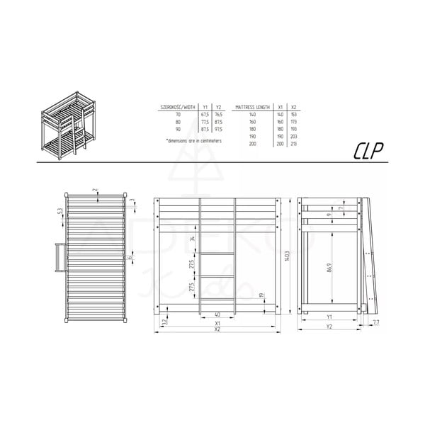 Poschodová detská posteľ z borovicového dreva 90x190 cm CLP - Adeko-image-3