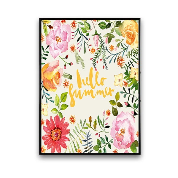 Plagát s kvetmi Hello Summer, biele pozadie, 30 x 40 cm