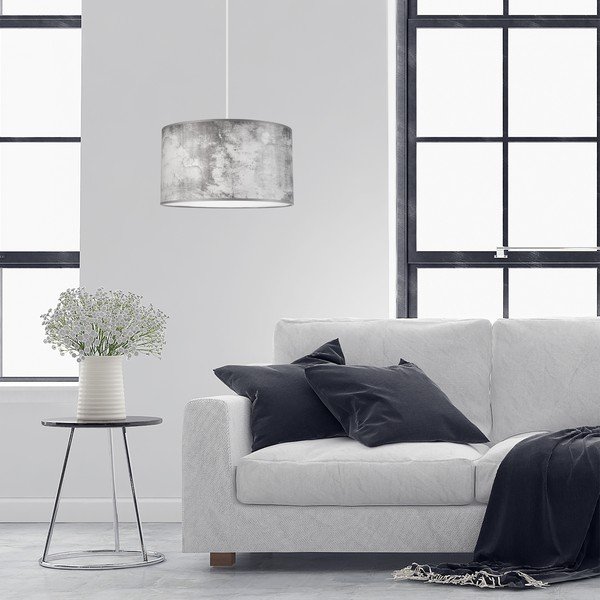 Sivé závesné svietidlo s textilným tienidlom ø 35 cm Print – LAMKUR-image-1