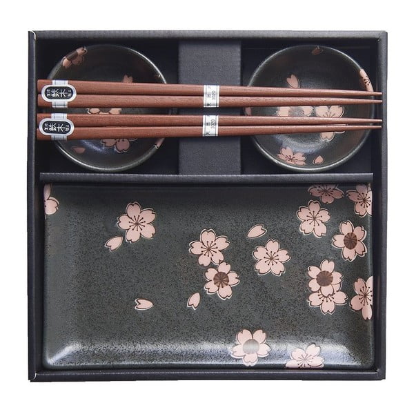 6-dielny set sivého keramického riadu na sushi MIJ Sakura