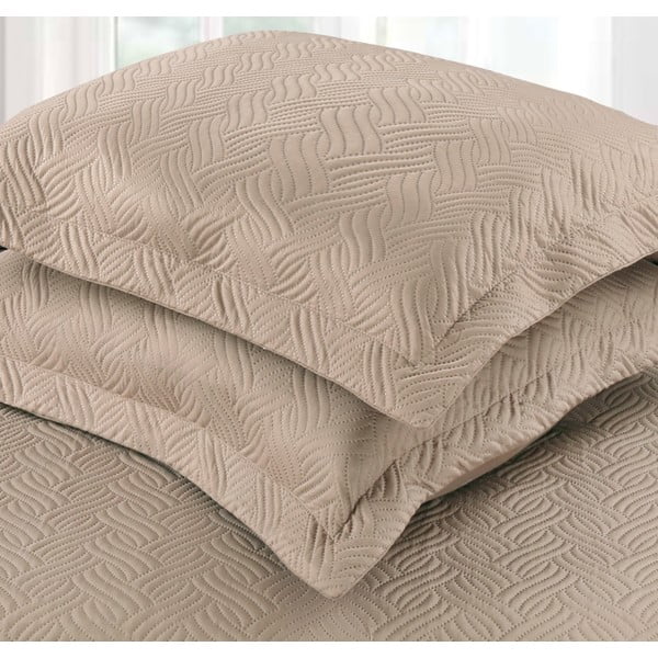 Krémová prikrývka cez posteľ s dvomi obliečkami na vankúš z mikroperkálu Sleeptime , 260 × 250 cm