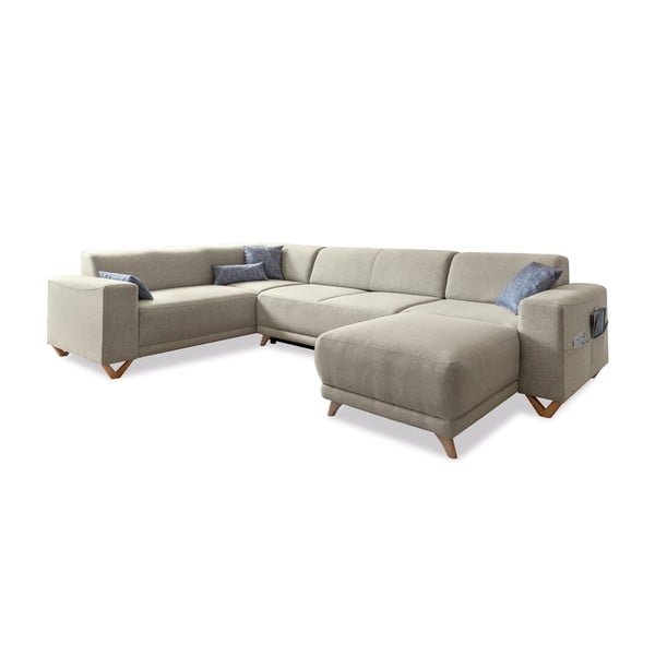 Béžová rozkladacia/s úložným priestorom rohová pohovka (ľavý roh/do tvaru "U") Classy Sophie – Miuform