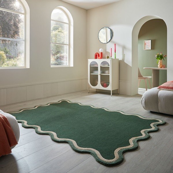 Tmavozelený ručne tkaný koberec s prímesou vlny 120x170 cm Rivo Wool – Flair Rugs-image-1