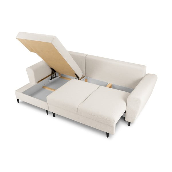 Béžová rozkladacia/s úložným priestorom rohová pohovka z textílie buklé (ľavý roh/s leňoškou) Kyoto – Cosmopolitan Design-image-3