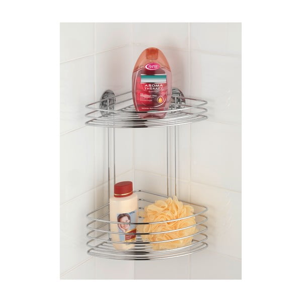 Samodržiaca dvojposchodová rohová polička Wenko Turbo26 cm, až 40 kg-image-2