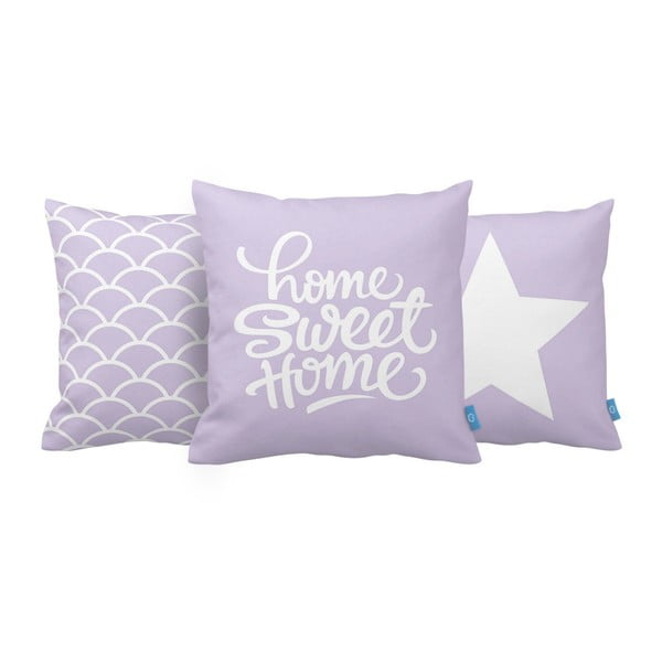 Sada 3 fialových vankúšov Homemania Home Sweet Home, 43 x 43 cm