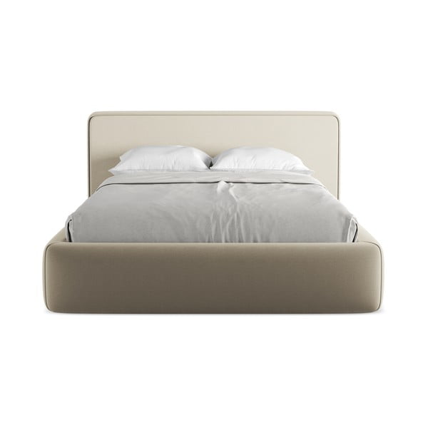 Béžová čalúnená dvojlôžková posteľ s úložným priestorom s roštom 140x200 cm Kiana – Makamii-image-4