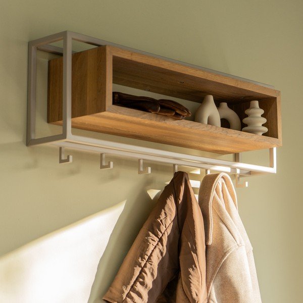Nástenný vešiak z dubového dreva v prírodnej farbe/taupe s poličkou 78 cm School – Spinder Design-image-1
