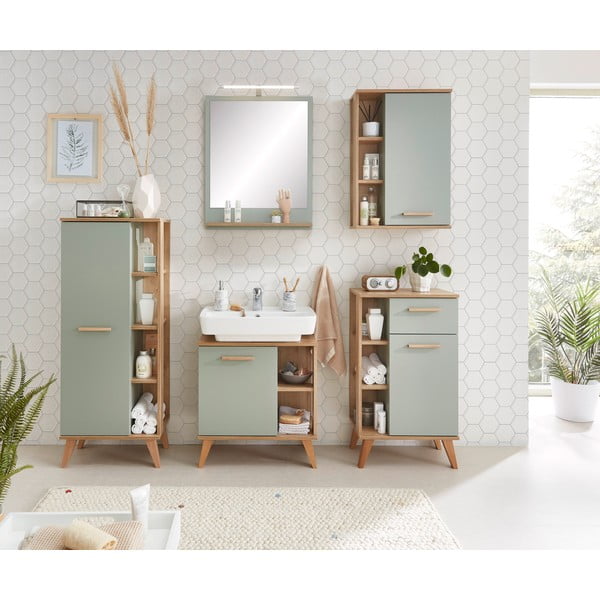 Zelená závesná kúpeľňová skrinka v dekore duba 51x75 cm Set 963 - Pelipal-image-1