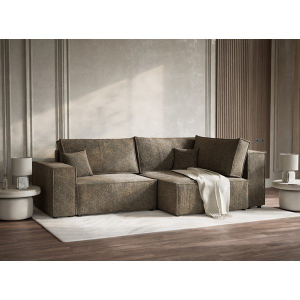 Hnedá ženilková rozkladacia/s úložným priestorom rohová pohovka (pravý roh/do L) Tonga – Maison de Rêve-image-4