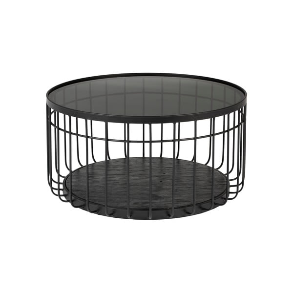 Čierny odkladací stolík so sklenenou doskou White Label Lance, ø 60 cm