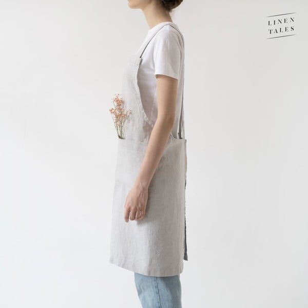 Striebornosivá ľanová zástera Linen Tales Crossback, dĺžka 80 cm-image-2