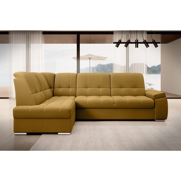 Žltá zamatová rozkladacia/s úložným priestorom rohová pohovka (ľavý roh/do L) Sado – ELTAP-image-3