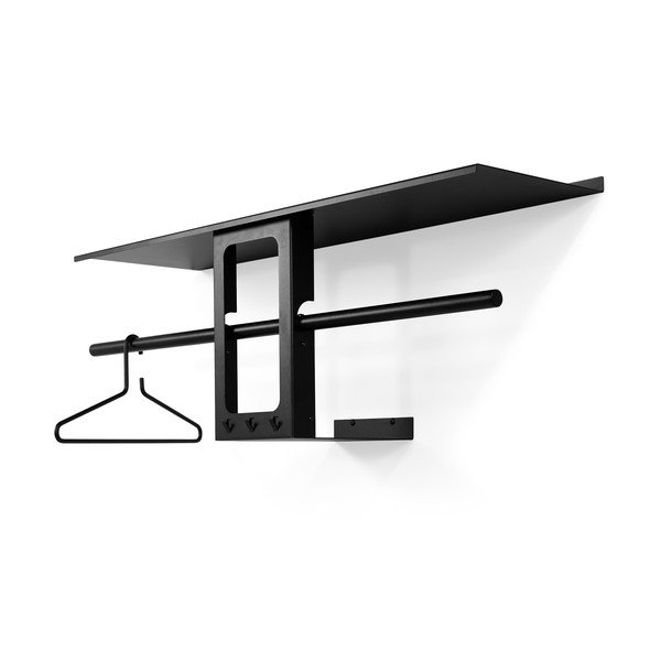 Čierny oceľový nástenný vešiak s poličkou 100 cm Luno Small – Spinder Design