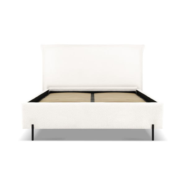 Biela čalúnená dvojlôžková posteľ s úložným priestorom a roštom 160x200 cm Armie – Milo Casa-image-2