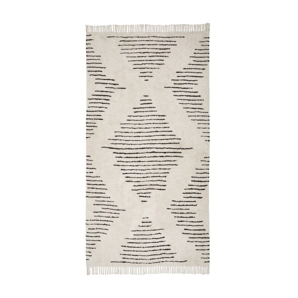 Béžovo-čierny ručne tkaný bavlnený koberec Westwing Collection Fini, 80 x 150 cm