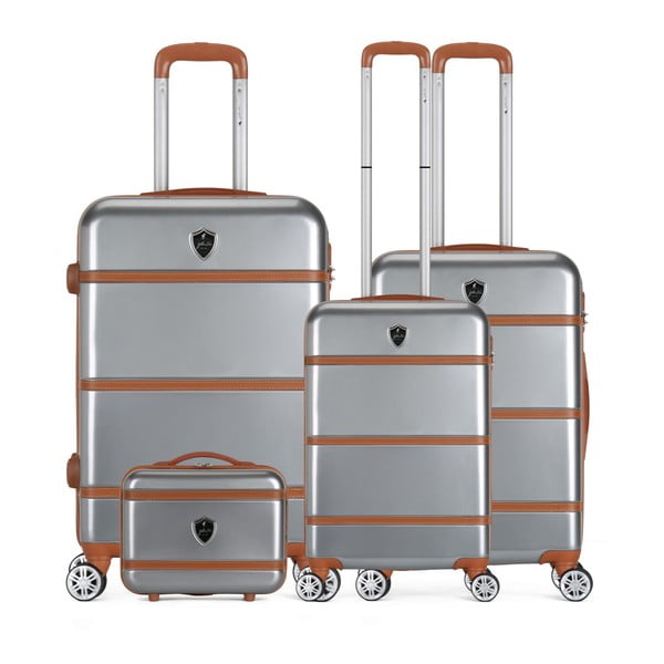 Sada 4 sivých cestovných kufrov na kolieskach GENTLEMAN FARMER Integre & Vanity Duro