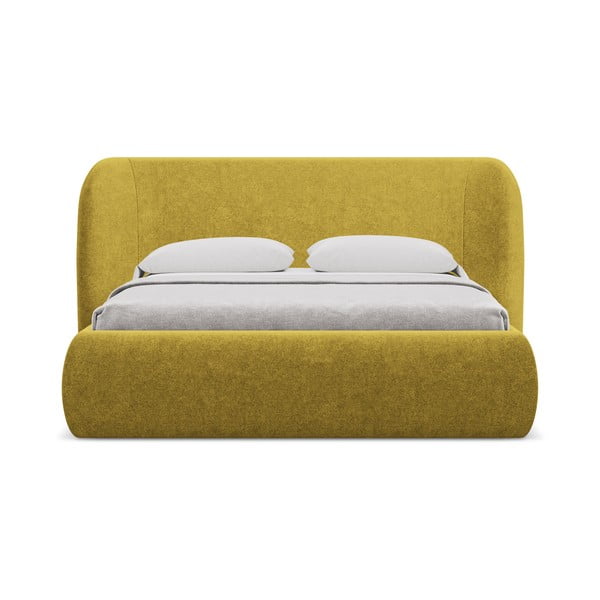 Čalúnená dvojlôžková posteľ s úložným priestorom s roštom 180x200 cm v horčicovej farbe Hauke – Makamii-image-3