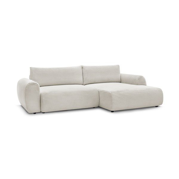 Krémová menčestrová rozkladacia rohová pohovka (pravý roh) Lucien – Bobochic Paris-image-3