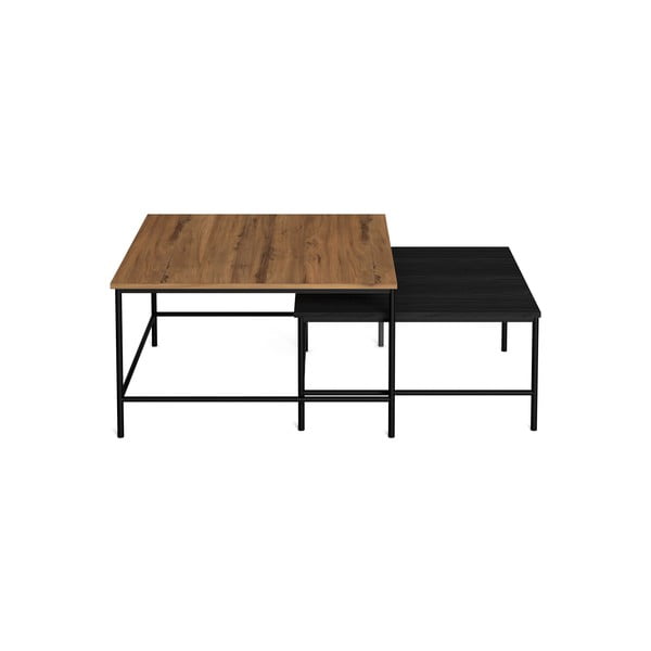 Čierne/prírodné konferenčné stolíky s doskou v dekore orechového dreva v súprave 2 ks 80x80 cm Fiorenza - Marckeric-image-1