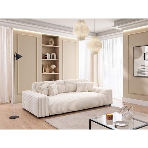 Krémovobiela menčestrová rozkladacia/s úložným priestorom pohovka 260 cm Justin  – Ropez-image-1