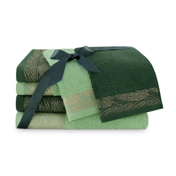Zelené froté bavlnené uteráky a osušky v súprave 6 ks Allium – Restilo-image-1