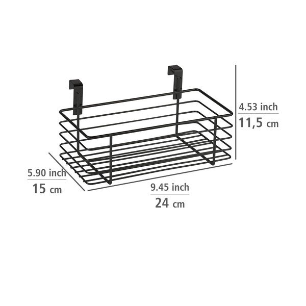Čierny závesný kovový košík na kuchynské dvierka Wenko Slim, 24 x 15 cm-image-2