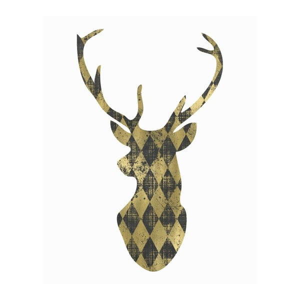 Plagát v drevenom ráme Gold Deer, 38x28 cm