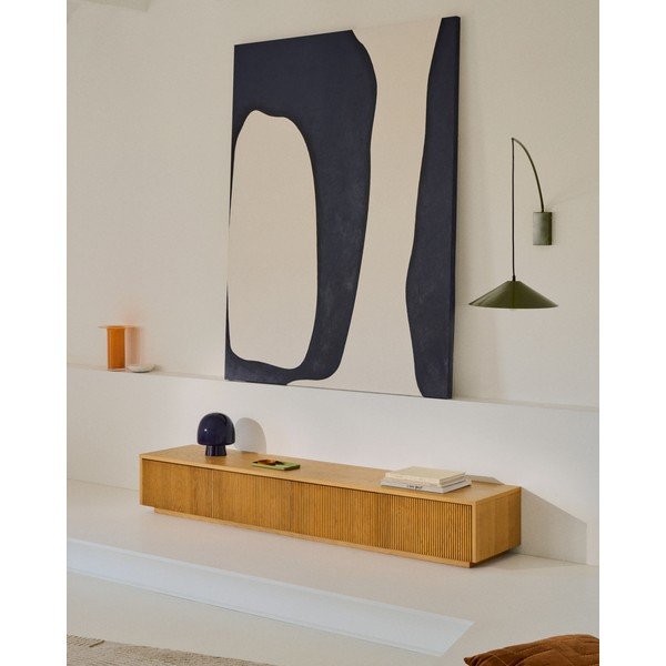 Tmavomodrá stolová lampa so skleneným tienidlom (výška 20 cm) Reig – Kave Home-image-1