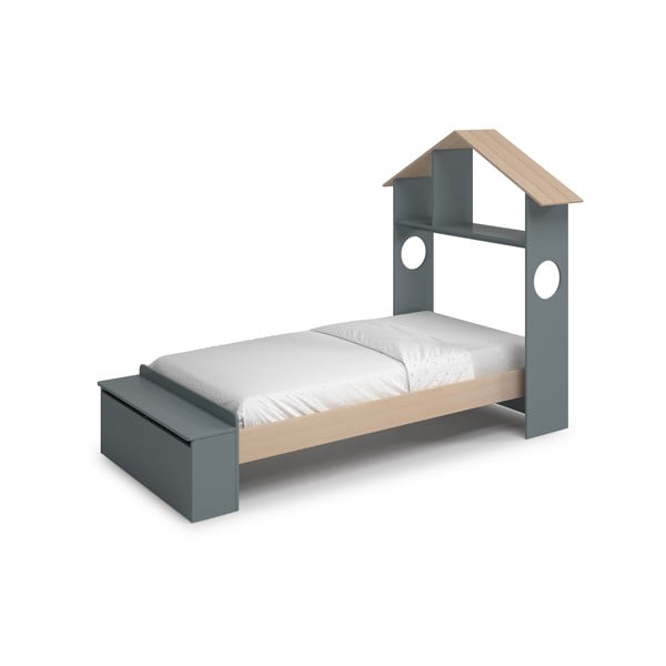 Domčeková detská posteľ v dekore borovice s úložným priestorom s roštom 90x190 cm v prírodnej farbe/sivozelená Odessa – Marckeric-image-2