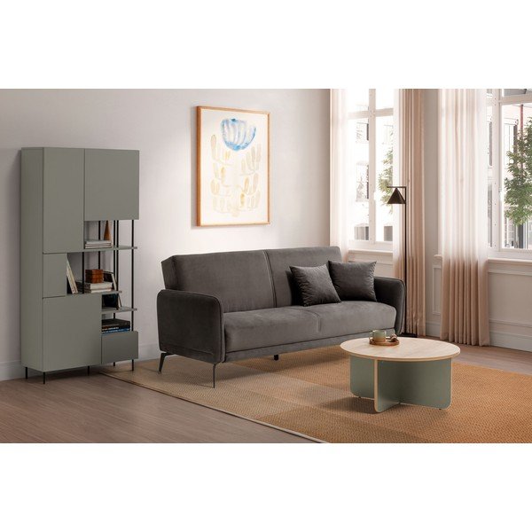 Svetlozelený/v prírodnej farbe okrúhly konferenčný stolík s doskou v dubovom dekore ø 80 cm Hillary – Marckeric-image-4