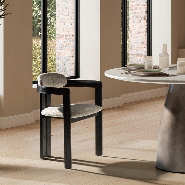 Biele/čierne čalúnené jedálenské kreslá v súprave s podrúčkami 2 ks Eiden – MOME-image-1