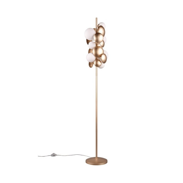 Stojacia lampa so skleneným tienidlom v zlato-bielej farbe (výška 155 cm) Bubble – Trio Select