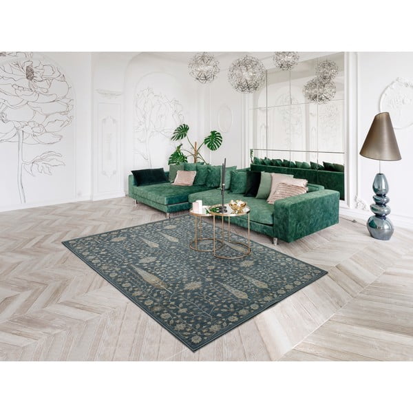 Modrý koberec z viskózy Universal Vintage Flowers, 160 x 230 cm-image-1