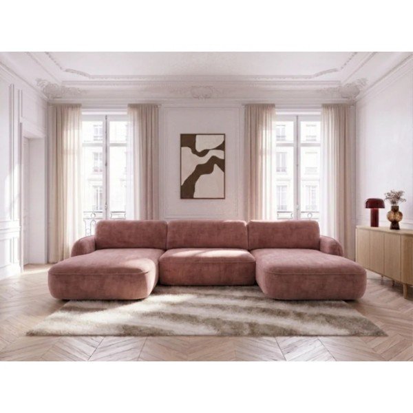 Ružová zamatová rozkladacia/s úložným priestorom rohová pohovka (do tvaru "U") Celeste – Bobochic Paris-image-1