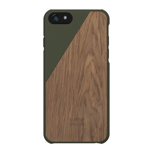 Tmavozelený obal na mobilný telefón s dreveným detailom pre iPhone 6 a 6S Plus Native Union Clic Wooden