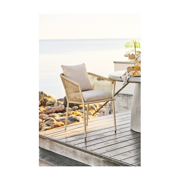 Béžová kovová/polstrovaná záhradná stolička Salerno – House Nordic-image-1