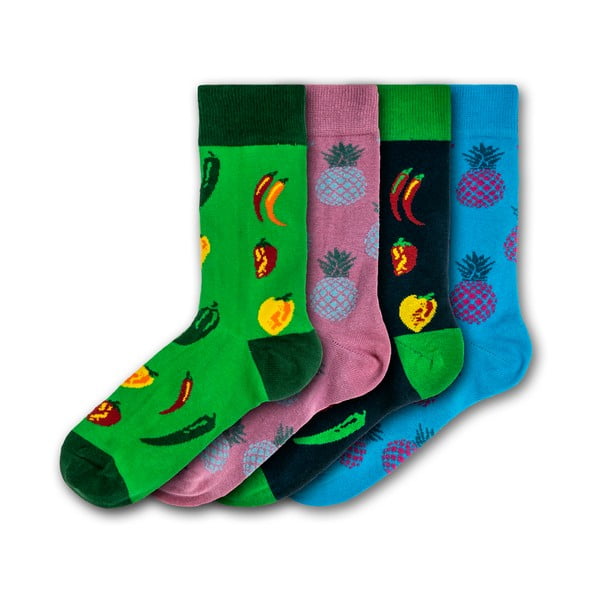 Sada 4 párov farebných ponožiek Funky Steps Exotic Fruits, veľkosť 35 - 39 a 41 - 45